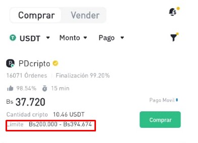  limite en el p2p de binance